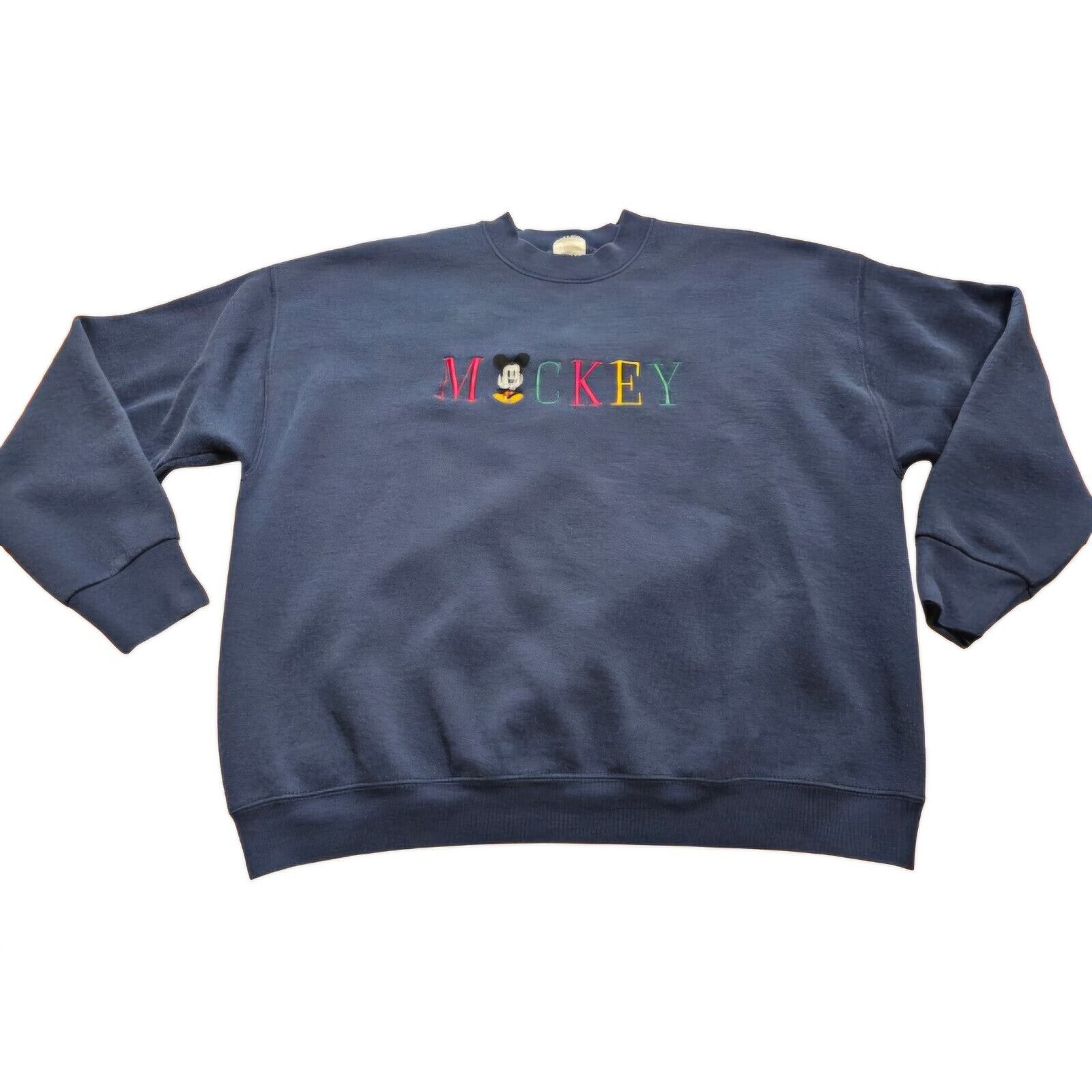 Vtg Mickey  Co Embroidered Mouse Crewneck Sweatshirt Xl Made In Usa Navy